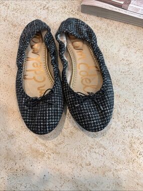 Sam Edelman Black and White Tweed Ballet Flats with Bow Detail
